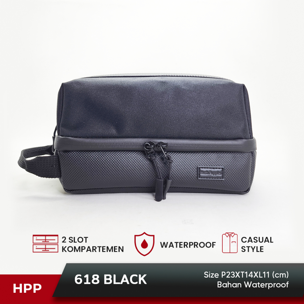 HUSH PUPPIES TAS POUCH PRIA ORGANIZER TRAVEL TAHAN AIR 618 HITAM | TAS HAND BAG 2 RESLETING