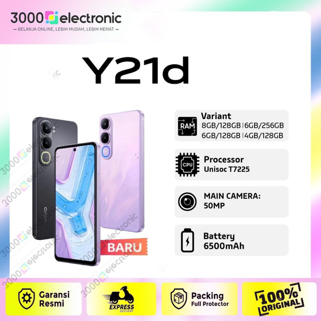 Vivo Y21D ram [4/128] [6/128] [6/256] [8/128] 6,68 inci - 90Hz | 44W | 50MP - Dual Stereo Speaker + 