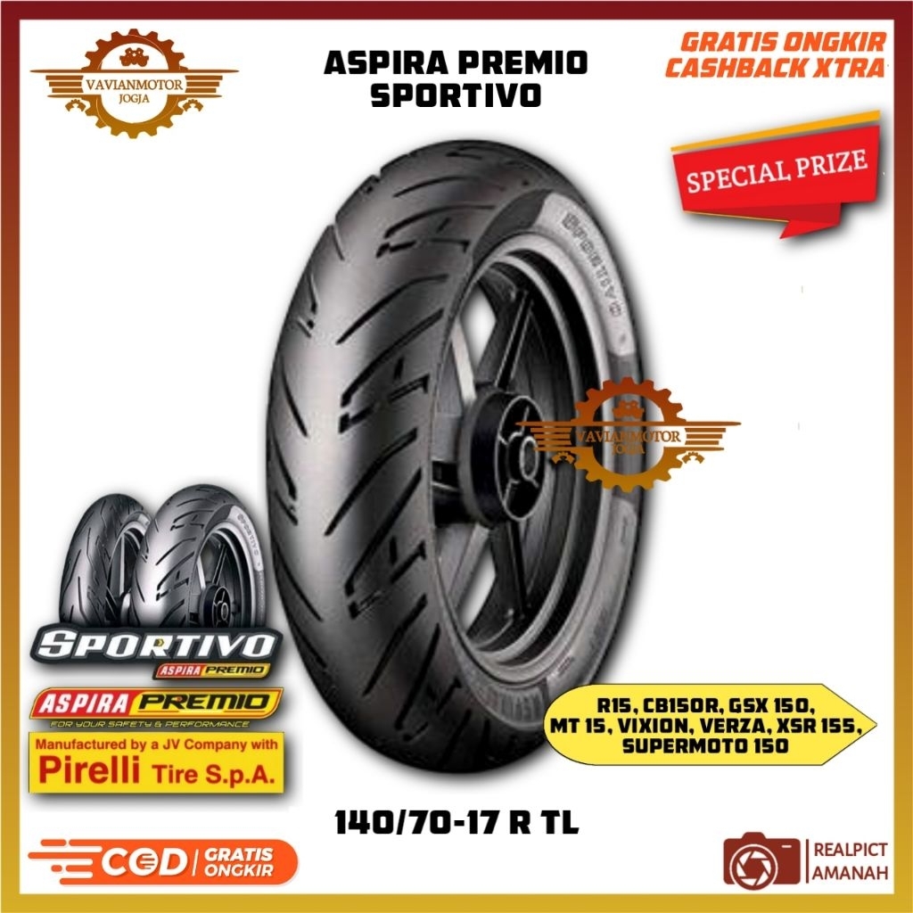 Ban Aspira Premio Sportivo 1 140/70-17 Bisa Untuk R15 CB150R GSX150 MT15 Vixion Verza XSR155 KLX CRF