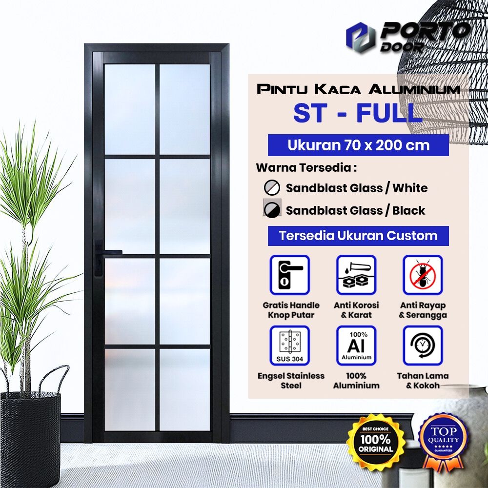 PORTO DOOR ST FULL CUSTOM UKURAN Hitam / Pintu Aluminium / Pintu Kamar Mandi / Pintu Toilet