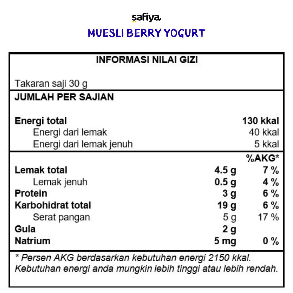 Muesli Safiya 500 Gram - Muesli Berry Yogurt Muesli Ori Muesli Choco Milk Chia Oatmeal Sereal