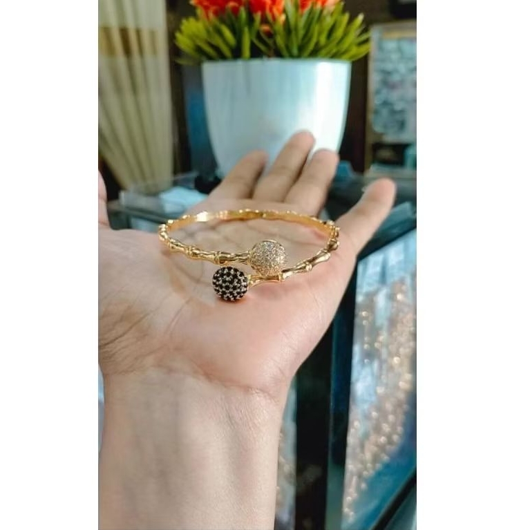 gelang Bangkok lapis emas bola hitam putih