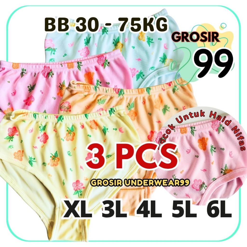 3PCS CD CELANA DALAM WANITA DEWASA MURAH HYGET BUNGA