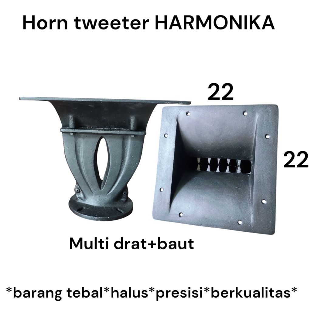 Corong tweeter 22×22,horn harmonika 22×22 bahan aluminium drat+baut, horn tweeter HARMONIKA ukuran 2