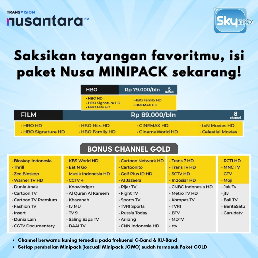 TransVision Nusantara HD Paket Minipack HBO & Film 1 Bulan