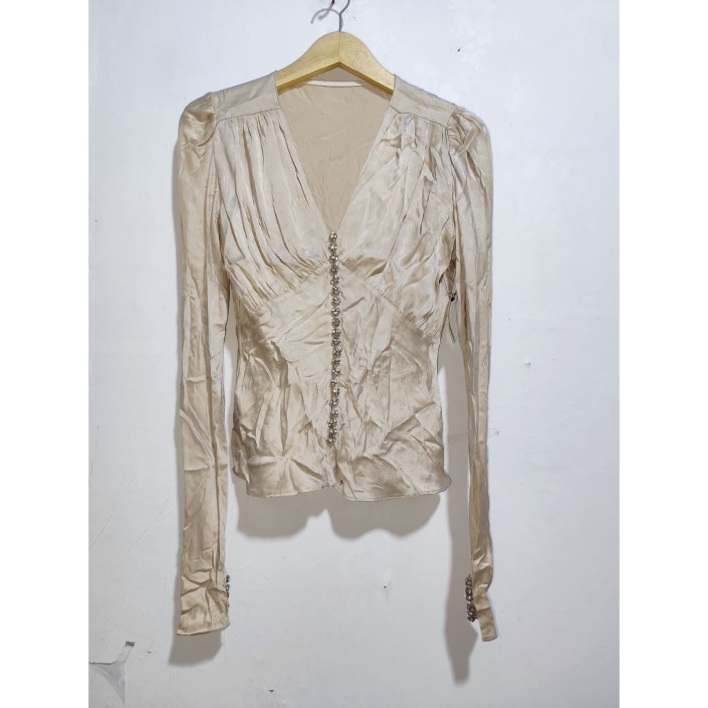 shell - atasan blouse kemeja wanita lengan panjang coklat muda