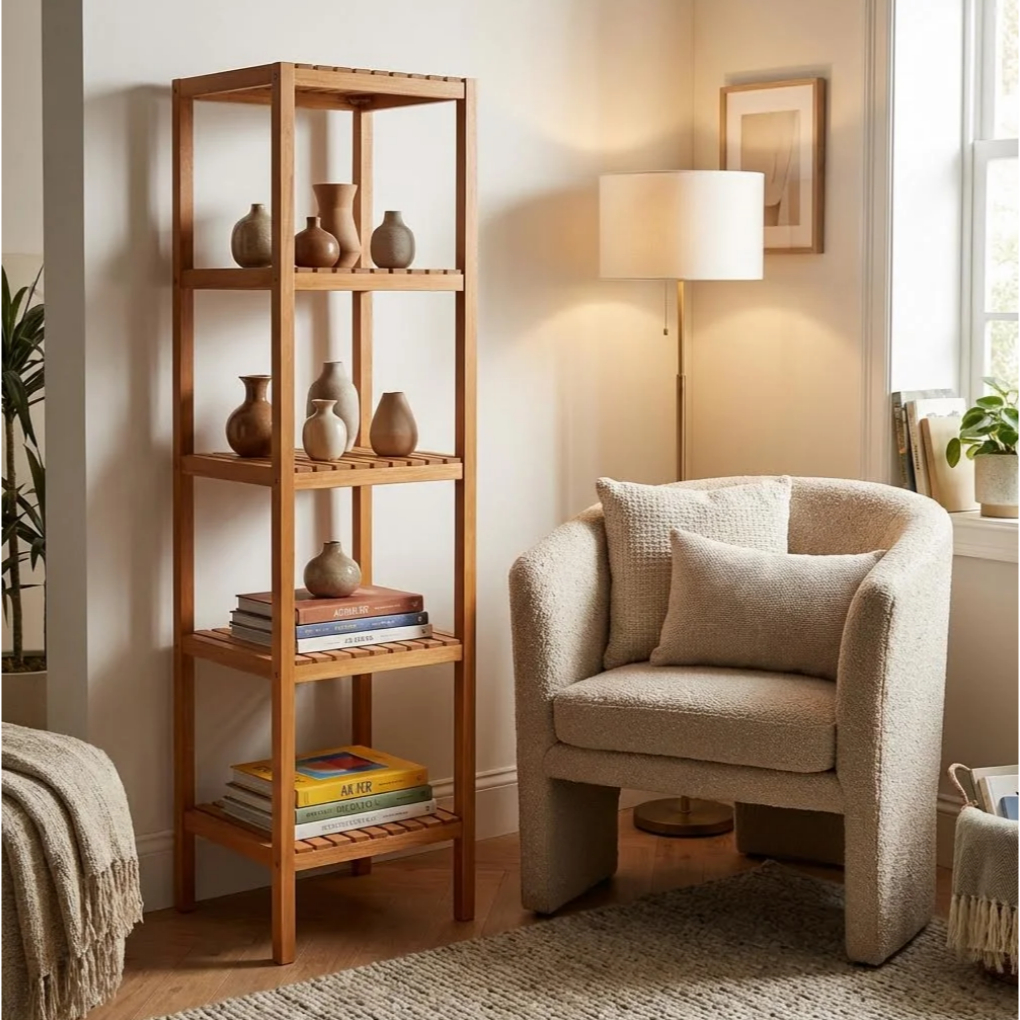 Rak Kayu Susun Tempat Hiasan Pot Bunga Rak Sudut Dekorasi Rak Buku 5 Tingkat Serbaguna Rak Estetik