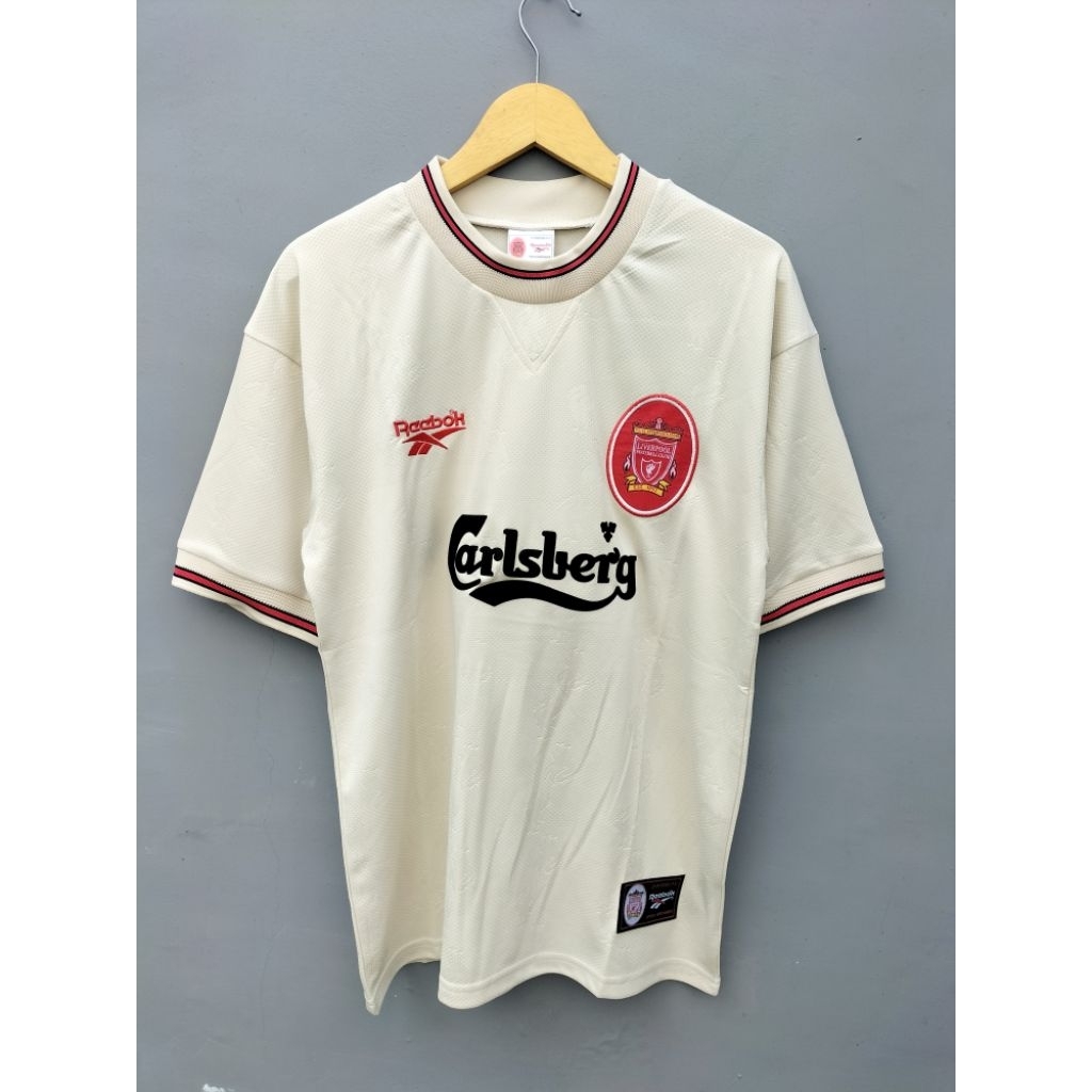JERSEY LIVERPOOL AWAY CREAM RETRO MUSIM 1996/1997 GRADE ORI