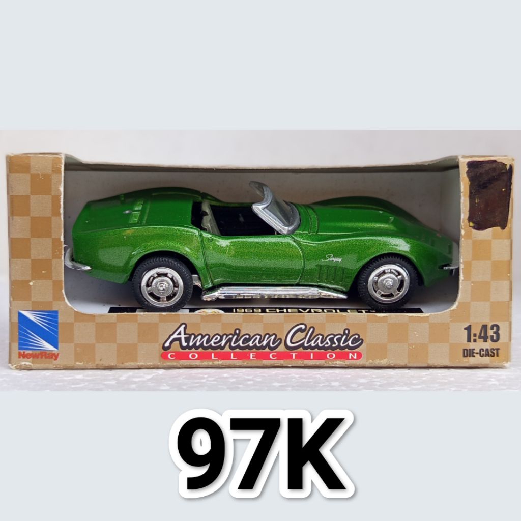 Diecast Skala 43 Newray American Classic 1969 Chevrolet Corvette Stingray Hijau