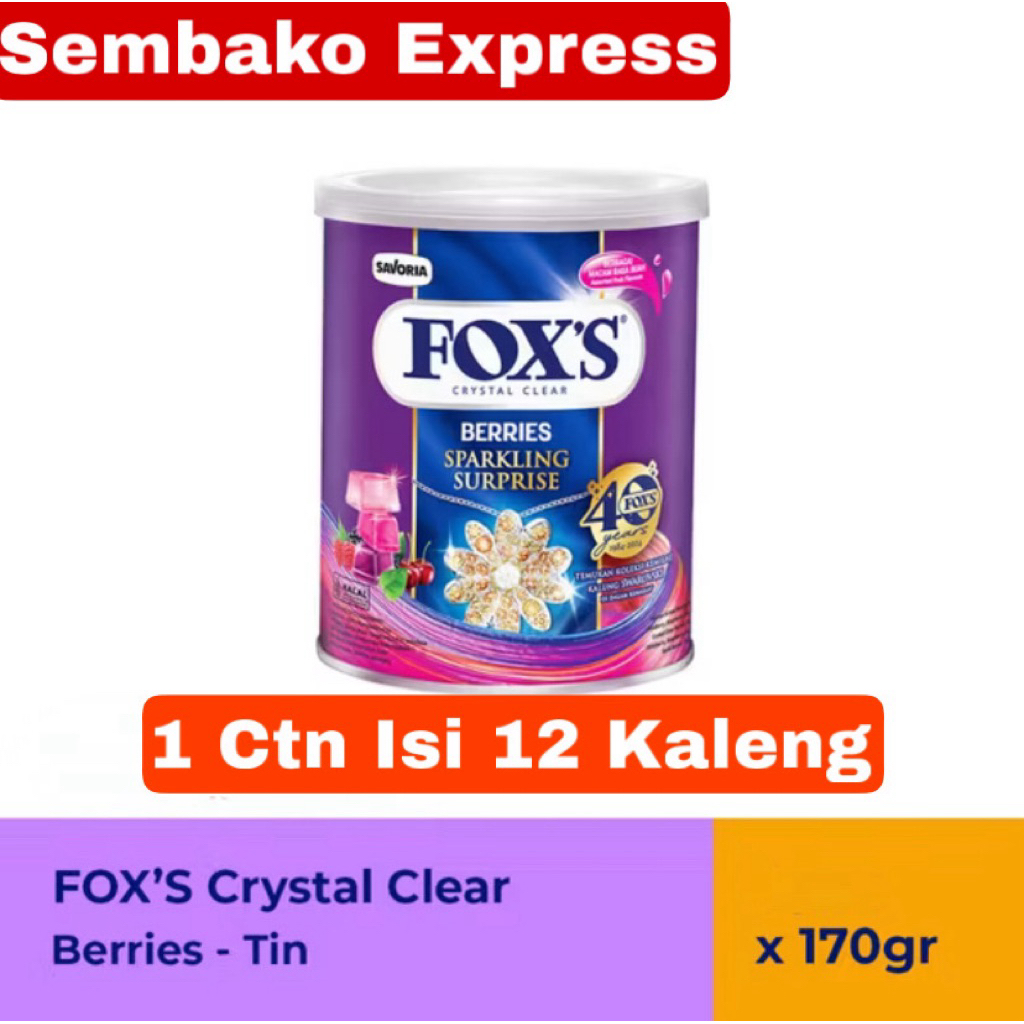 FOX’S Crystal Clear Berries Tin 170g – 1 Karton Isi 12 Kaleng – Permen Buah Premium Rasa Berries Seg