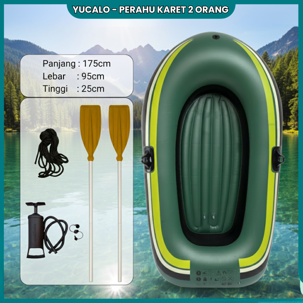 YUCALO Perahu Karet 2 Orang / Inflatable Boat PVC Kuat Perahu Dayung Mancing Tebal Free Pompa Kaki