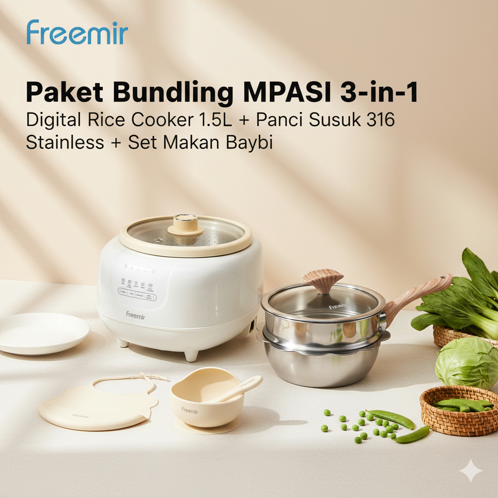 Special freemir Paket Bundling MPASI 3-in-1 Digital Rice Cooker 1.5L + Panci Susu 316 Stainless + Se