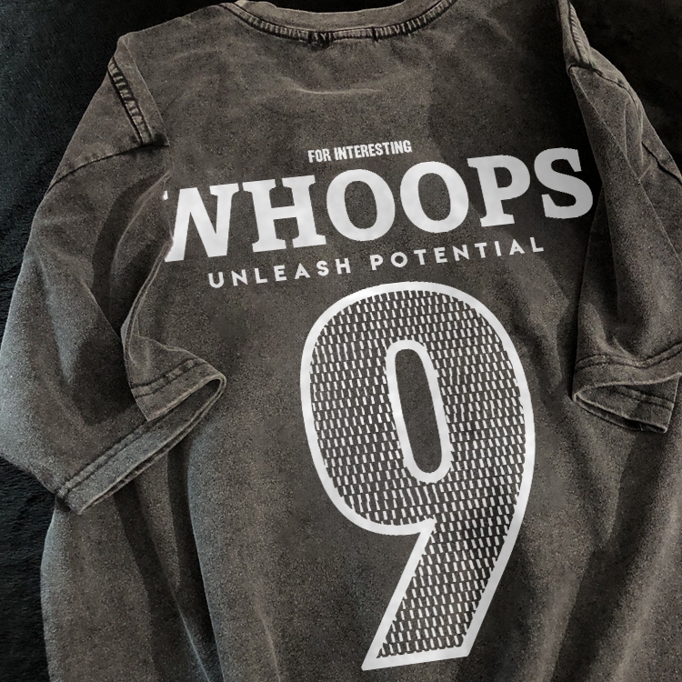 Disneay T shirt Pria | WHOOPS No.09 Cetak Pola Graffiti Kaos Washed | Vintage Amerika Hiphop Street 