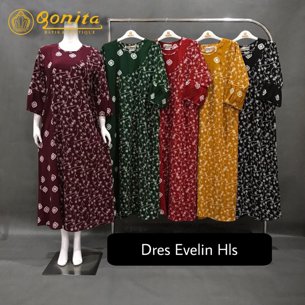 {LD 104 CM} Dress Evelin Daster Batik Qonita Pekalongan Adem Nyaman || Dres Evelin Hls