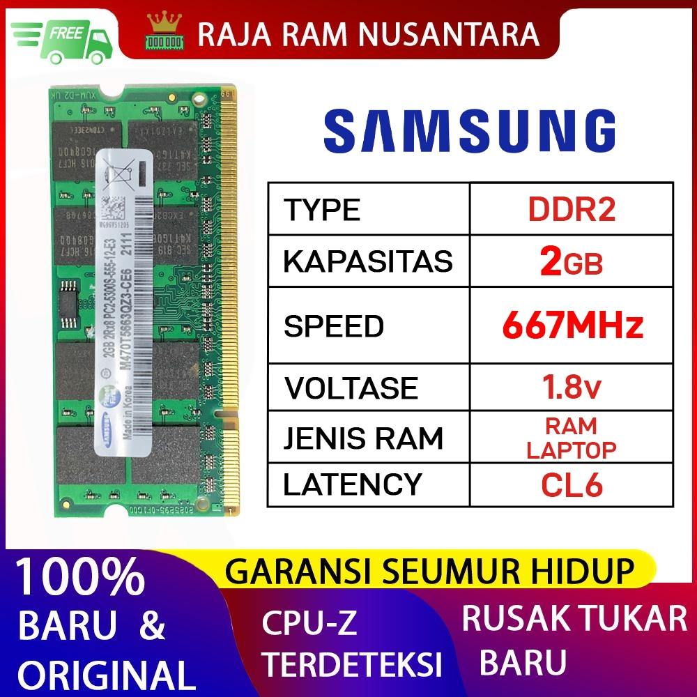 RAM LAPTOP SAMSUNG DDR2 2GB 667MHz PC 5300 1.8v ORI RAM SODIMM DDR2 2GB