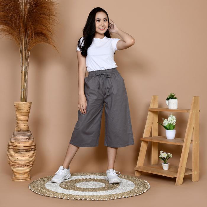 mjyc- Celana Kulot Pendek Wanita Polos Celana Pendek 7/8 Katun Stretch
