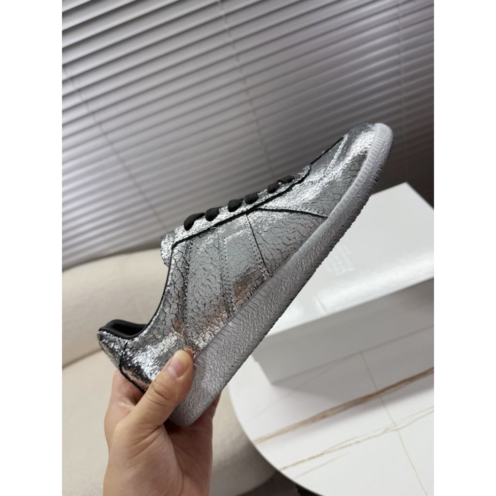 Maison Margiela GATS German Army Trainer Silver Metallic Cracked Leather Authentic GK