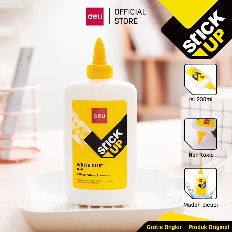 Deli Lem Cair Liquid Glue Putih White 230ml Dapat dicuci Washable glue E39448