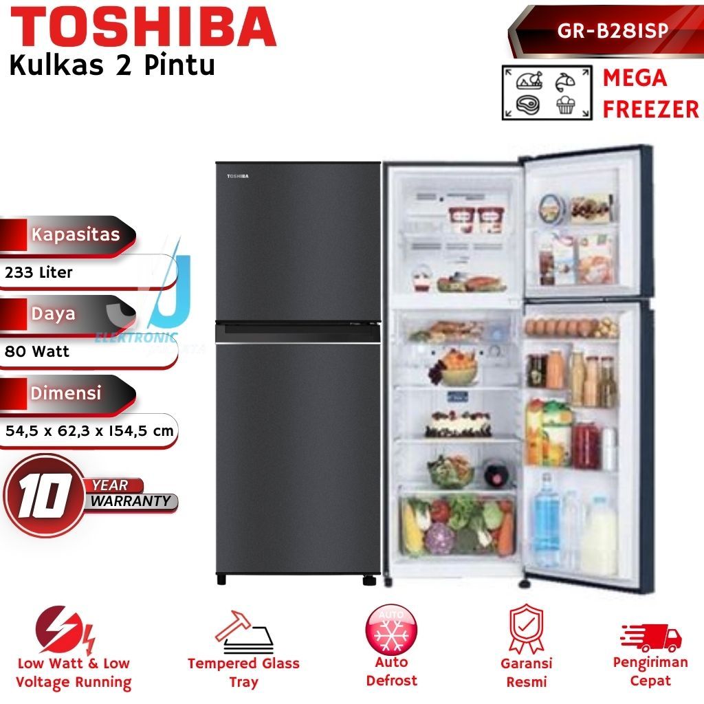 TOSHIBA Kulkas 2 Pintu Freezer Jumbo 233 Liter GR-B28ISP