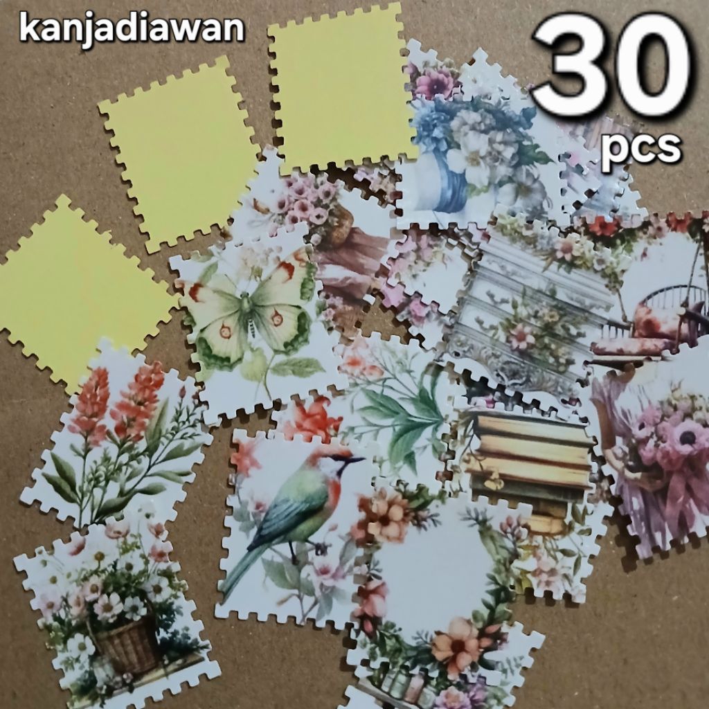 Aesthetic Nature Floral Stamp Sticker 30 pcs Stiker Prangko Vintage Perangko