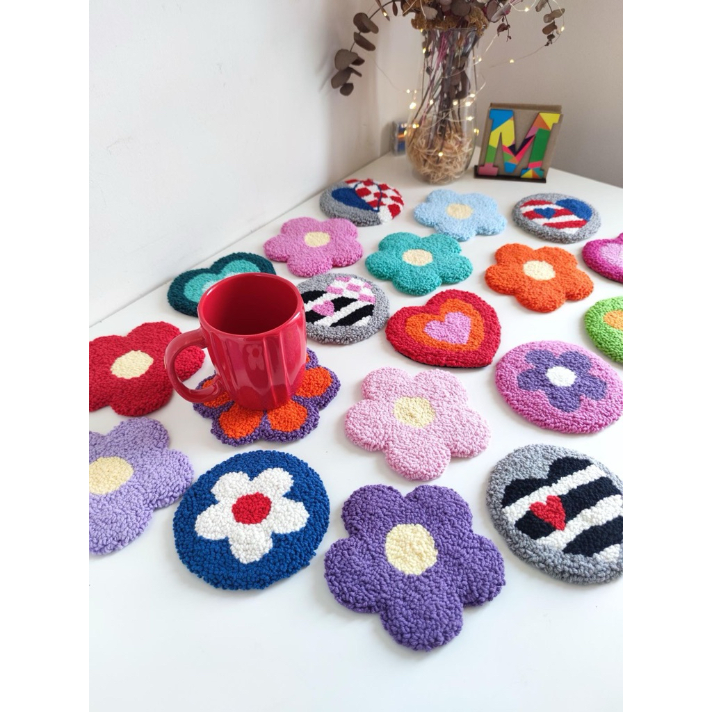 [CUSTOM] Tatakan Gelas Handmade / Punchneedle Coaster / Mug Rug / Tatakan Gelas Karakter / Coaster K