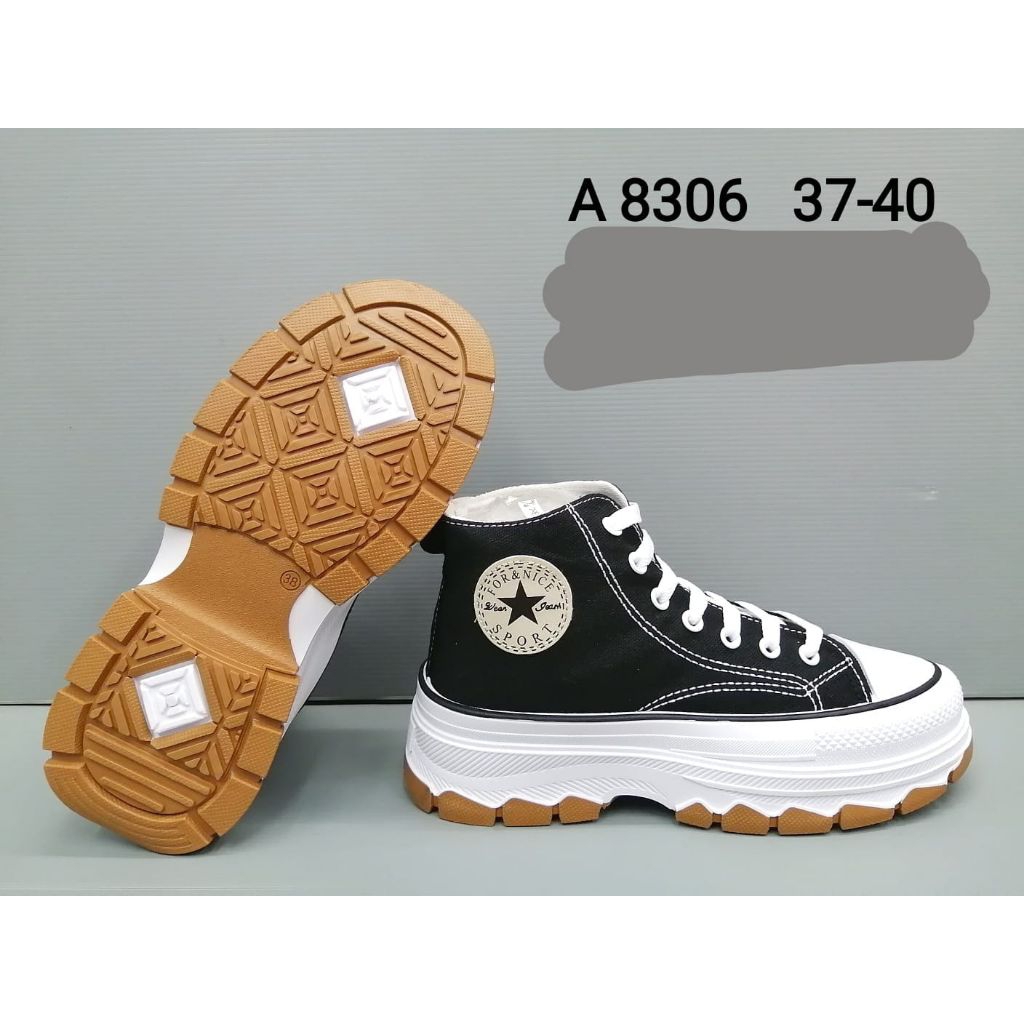 SEPATU WANITA / SEPATU BOOT TALI HITAM PUTIH 8306