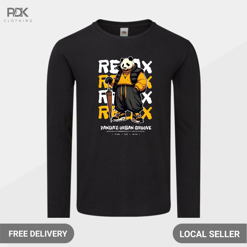 Animalized Kaos Pria Baju Lengan Panjang Panda Street Vibes Relax Urban Grove