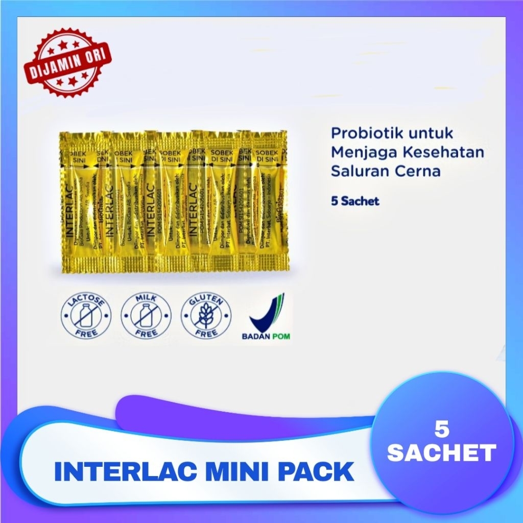 Interlac Probiotik Mini Pack 5 Sachet - Menjaga Kesehatan Saluran Pencernaan Anak