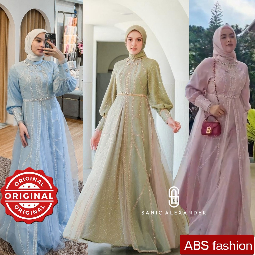 SANIC ALEXANDER Machiko dress, Busana pesta muslimah Premium branded ori, Gamis lebaran mewah elegan