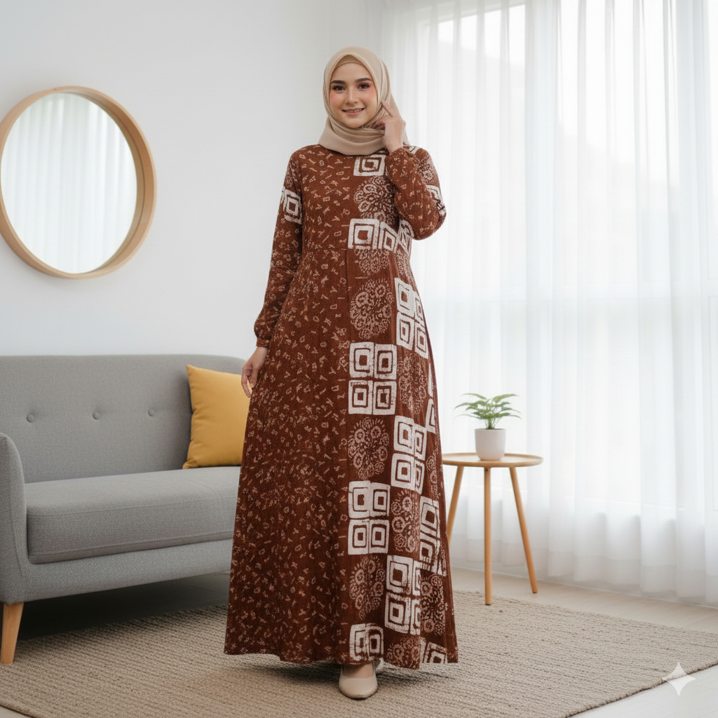 Baju Gamis Wanita Batik Cap Pekalongan Rayon Twill Adem Busui Kondangan Kekinian