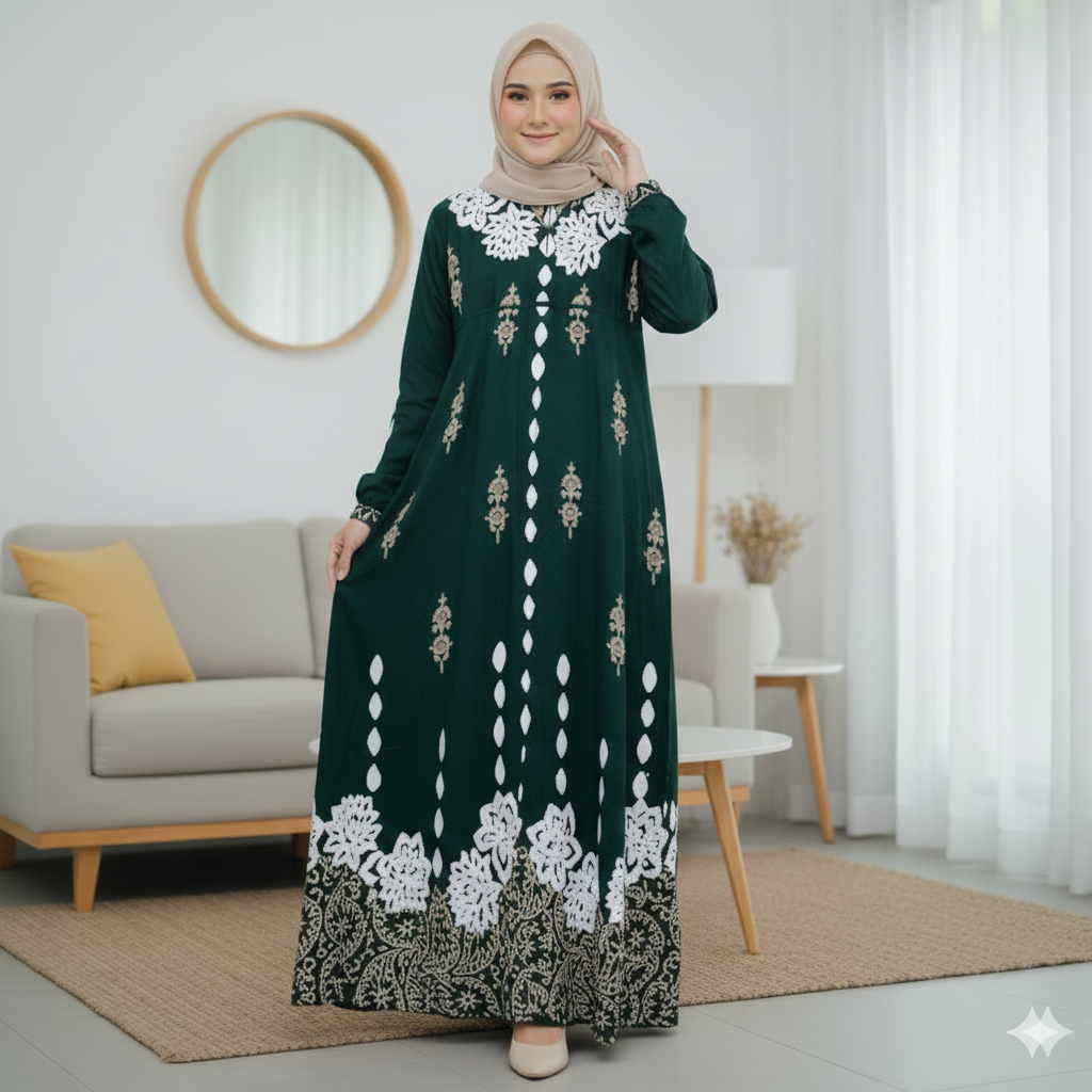 Baju Gamis Wanita Batik Cap Pekalongan Rayon Twill Adem Busui Kondangan Kekinian