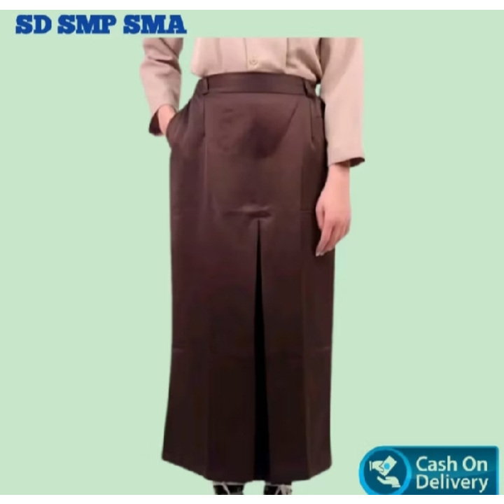 Rok Span Panjang R1 SMP/SMK Seragam Sekolah Coklat Pramuka / Rok Pramuka Smp