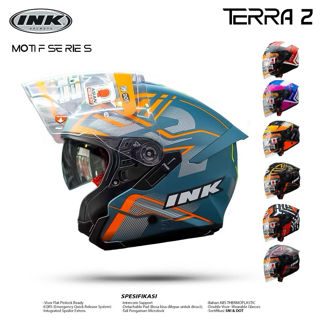 INK TERRA2 MOTIF DOUBLE VISOR FREE SPOILER 3D - Helm ink terra2 Motif SNI Original