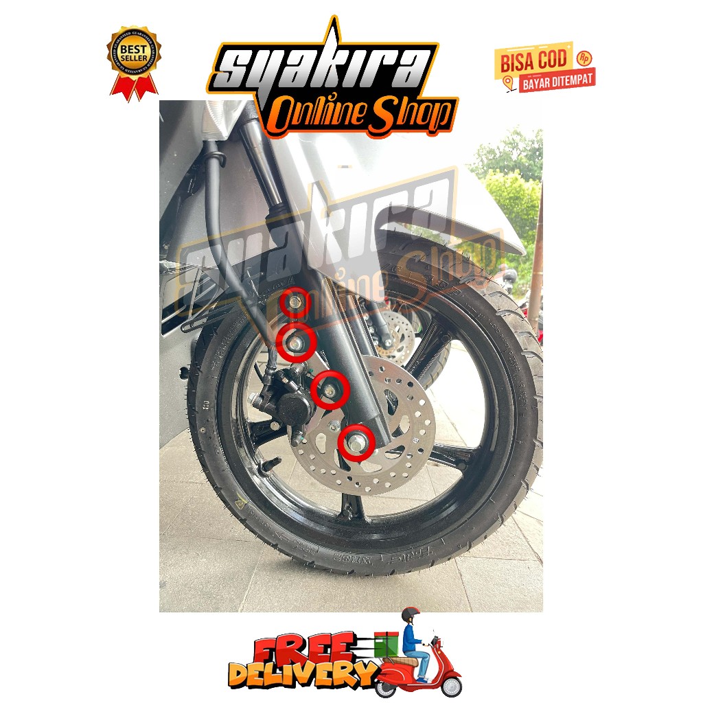 BAUT BREKET + REM + AS RODA KALIPER DEPAN ( 4 BAUT ) MIO SERIES 115 / 125 M3 J SOUL GT FINO X RIDE G