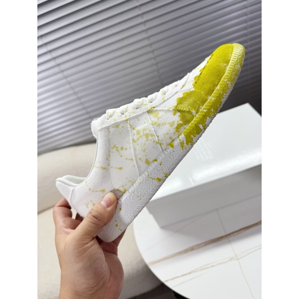Maison Margiela MM GATS German Army Trainer Replica White Canvas Yellow Paint Splatter Authentic GK