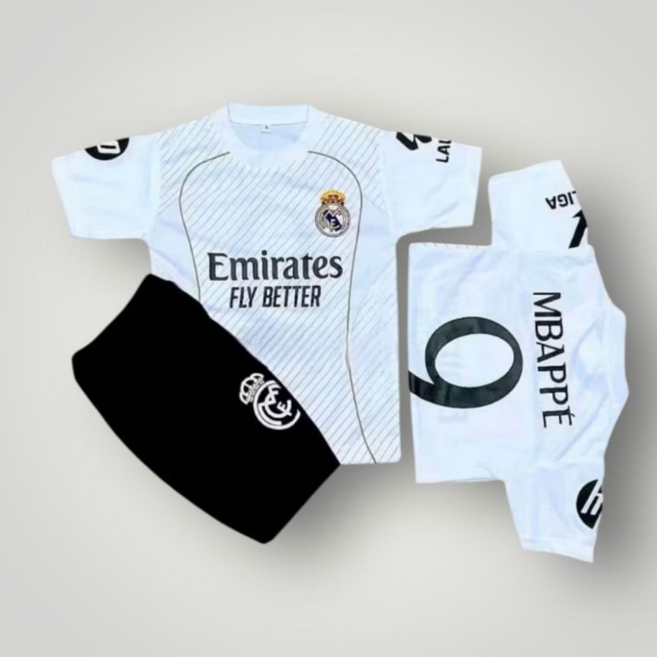 Setelan Baju Bola Anak Laki Laki Real Madrid Mbappe Untuk Usia 6 Bulan - 15 Tahun Unisex Cowok Cewek