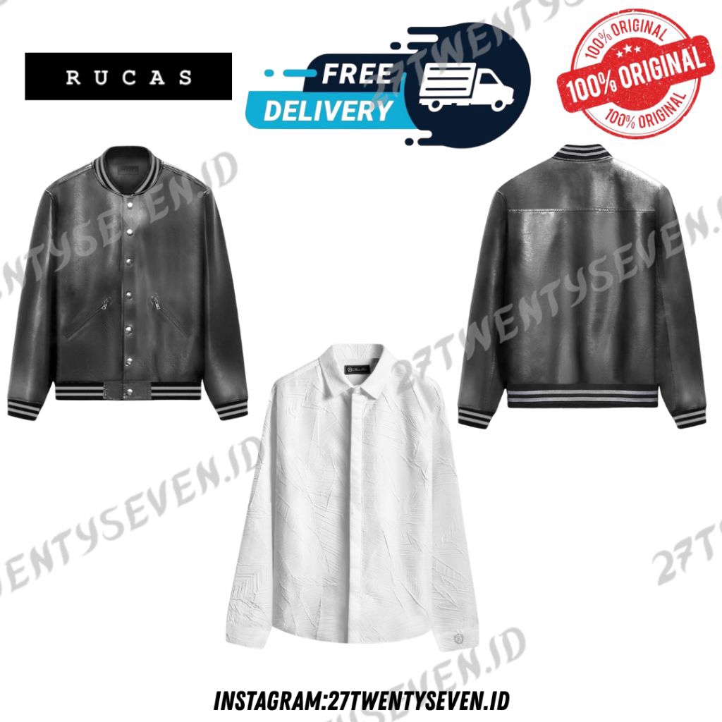[ORIGINAL 100%] RUCAS TAILOR “Textured Long Shirt” White / RUCAS “Gradient Leather Jacket” Grey