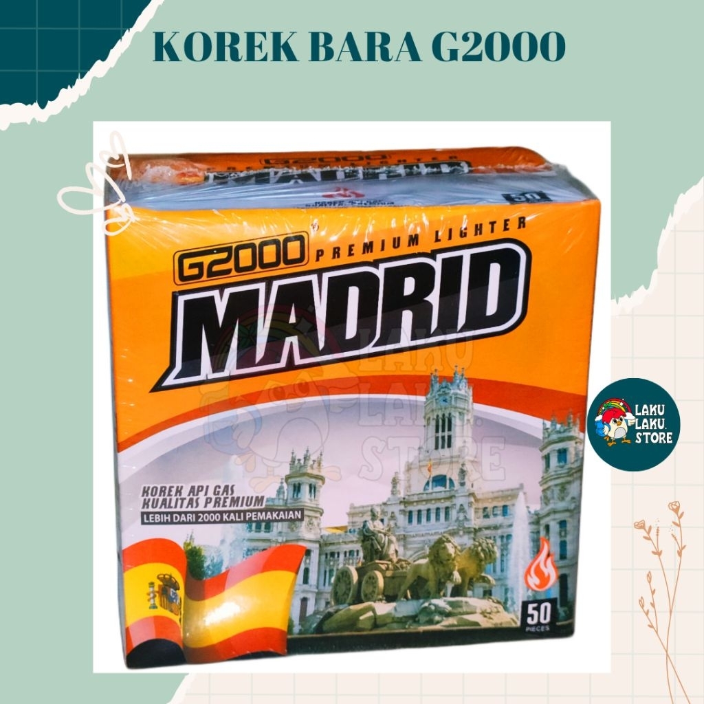 [1BOX=50PC] KOREK BARA G2000 MADRID/ KOREK API BARA GAS LIGHTER/ KOREK API GAS KUALITAS PREMIUM/ KOR