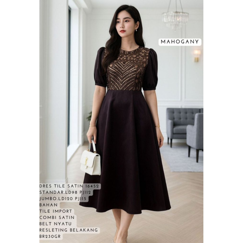 01MAG / DRES TILE 16452 / DRES PESTA TILE WANITA / DRES NATAL