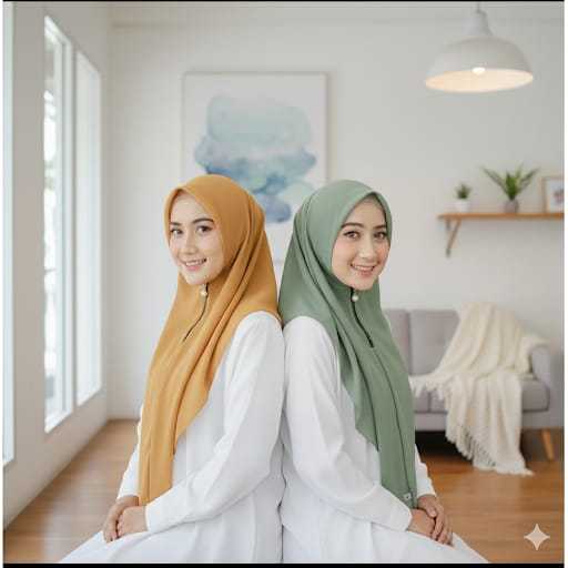 Hijab Zipper Segi Empat Instan Resleting Lasercut / Kerudung Instan Segi Empat Resleting Zipper Lase