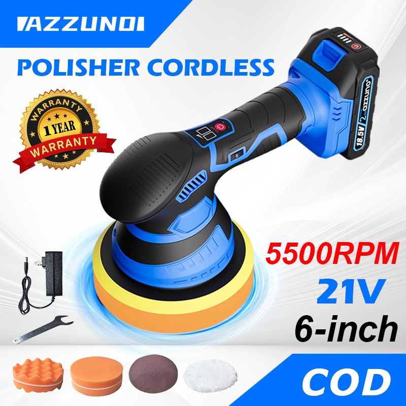 Azzuno Mesin poles mobil 6" baterai litium (6 kecepatan) Lantai Dicat Alat poles bodi motor, alat de