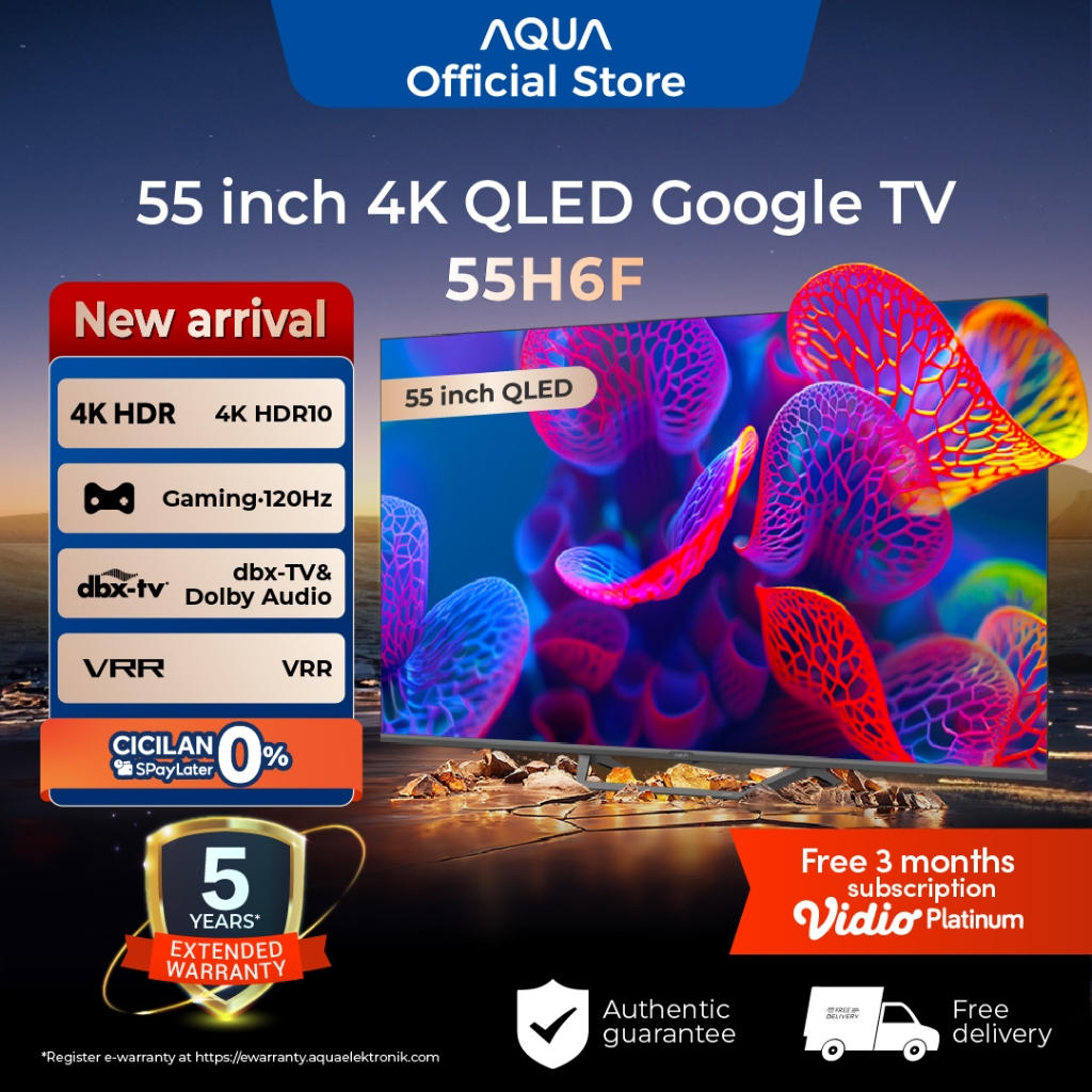 AQUA Elektronik TV 55H6F - 4K QLED - Google TV - ALLM - Google Play/Netflix/Youtube/Disney+Hotstar-R