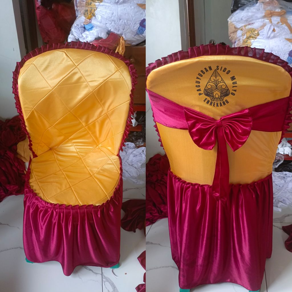 Sarung kursi napoly 101 busa dan pita sablon kain filamin