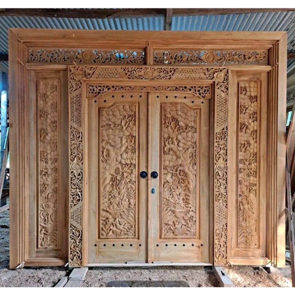 Gebyok minimalis relief Ramayana full kayu jati