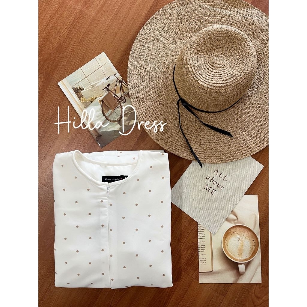 Mysha Iwearmysha HILLA DRESS Gamis Motif Polkadot Terbaru Size S M L XL DOT CAPUCHINO, POLKA CREAM