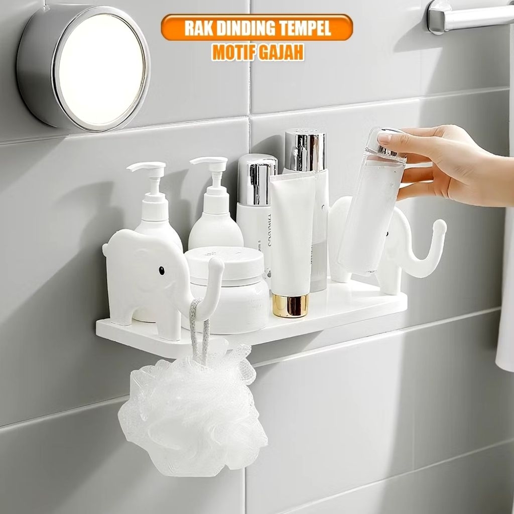 Rak Gantung Storage Rack Motif Gajah Multifungsi /Rak Dinding Tempel Kamar Mandi Tanpa Paku / Rak Da