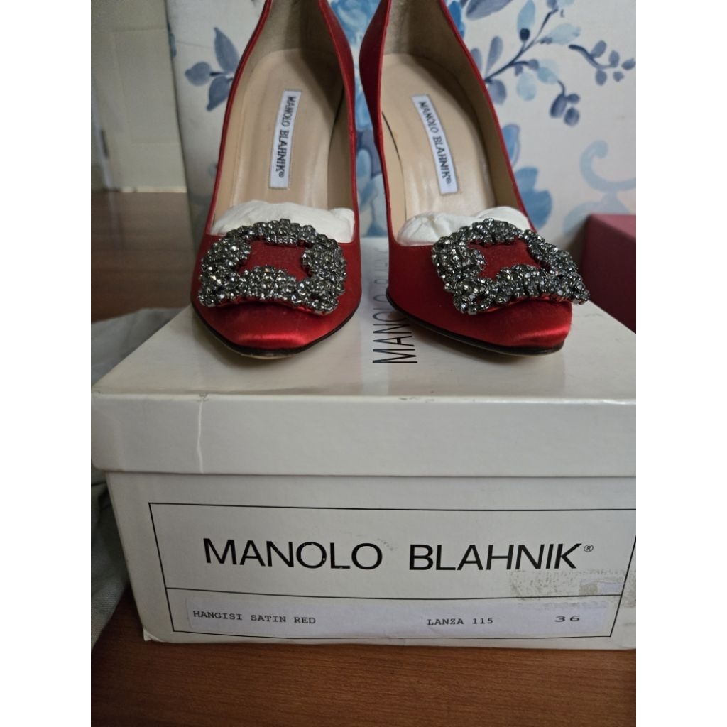 preloved red manolo blahnik hangisi heels 10 cm size 36
