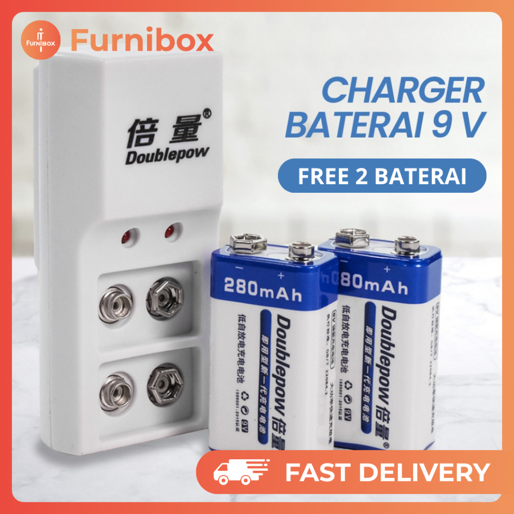 CHARGER BATU BATERAI KOTAK 9V 2 SLOT CAS BATRAI BATRE RECHARGEABLE