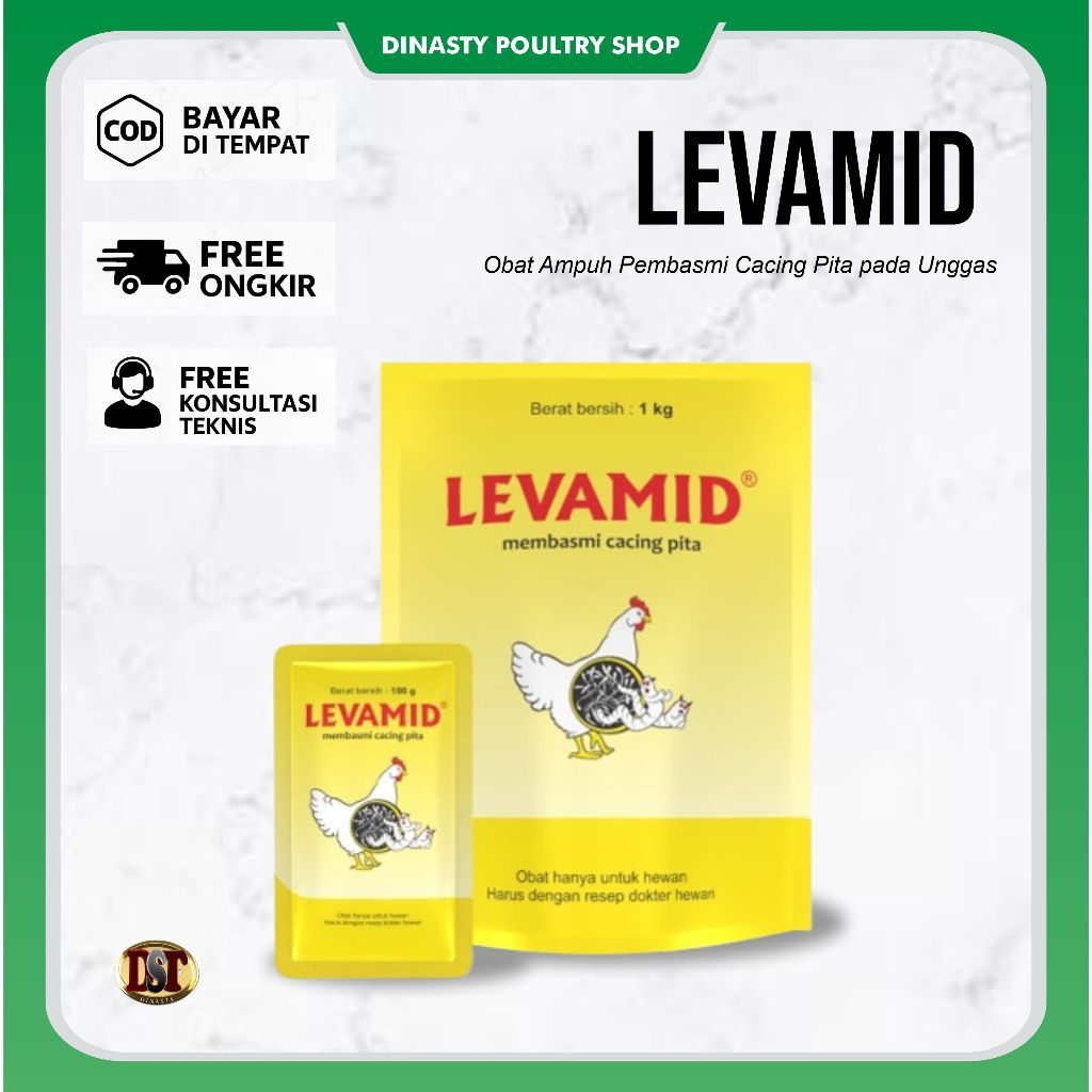 LEVAMID Obat Cacing 100gr | Obat Pengusir Cacing Pita Ayam Petelur Pedaging
