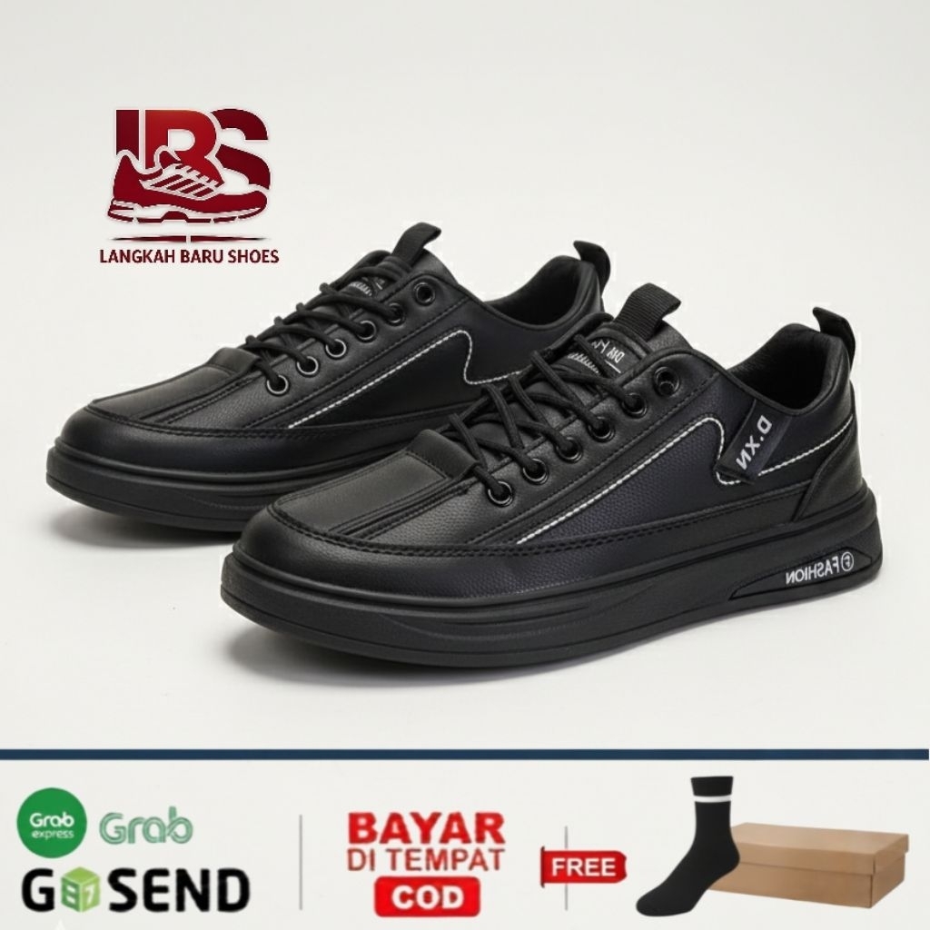 Sepatu Sneaker Casual Pria Sepatu Fashion impor Sepatu Hitam Sepatu Sekolah Pria  LBS W6617